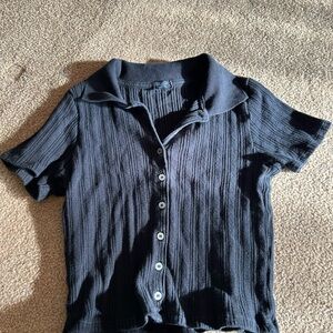 Brandy Melville Navy Ribbed Button Down Shirt
